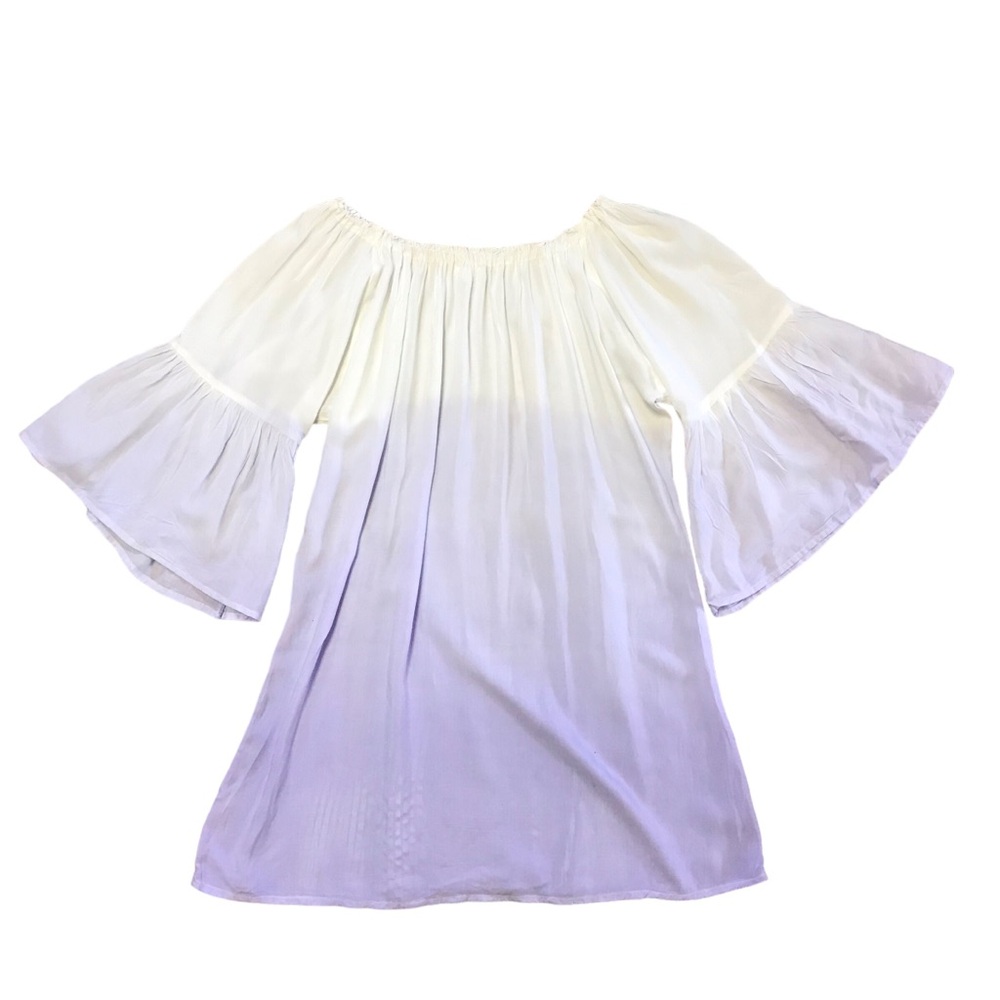 Kiwi And Punch Miami Pastel Purple Ombré Bell Sleeve Off The Shoulder Mini Tunic